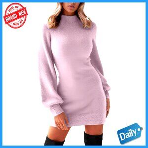 Mock Neck Ribbed Long Sleeve Bodycon Pullover Mini Sweater Dress